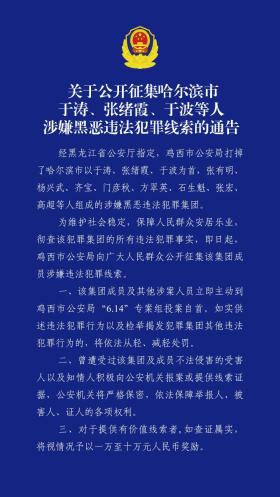 哈尔滨市公安局原副局长于涛涉黑恶犯罪 警方征集线索最高奖励十万-图3